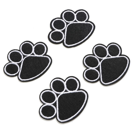 Image de Patchs (Dos Avec Colle) DIY Scrapbooking Artisanat en Chiffon Mémorial d'Animaux Domestiques Noir Griffe de Patte de Chien Broderie 5.1cm x 4.2cm, 2 Pcs