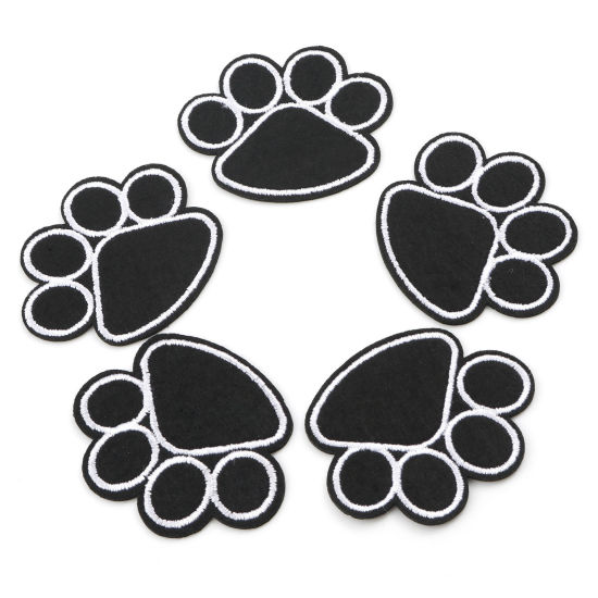 Image de Patchs (Dos Avec Colle) DIY Scrapbooking Artisanat en Chiffon Mémorial d'Animaux Domestiques Noir Griffe de Patte de Chien Broderie 5.1cm x 4.2cm, 2 Pcs