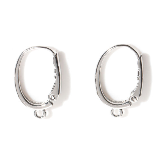 Picture of 2 PCs Brass Lever Back Clips Earrings Real Platinum Plated Oval With Loop 20mm x 11mm, Post/ Wire Size: 1mm(18 gauge)