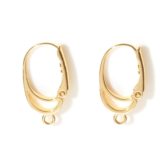 Picture of 2 PCs Brass Lever Back Clips Earrings Real Gold Plated Oval With Loop 20mm x 11mm, Post/ Wire Size: 1mm(18 gauge)