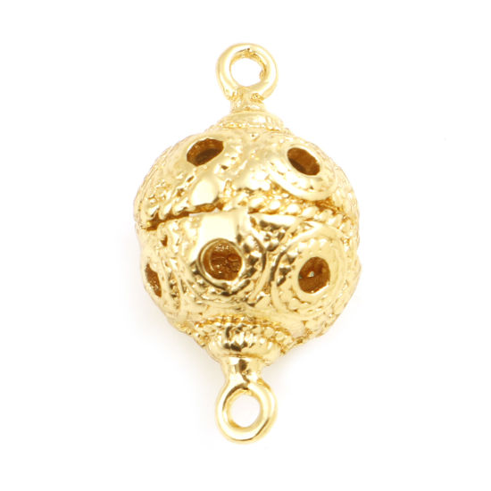 Imagen de Latón 3D Conectores Oro Real Chapado Bola Hueco 22mm x 12mm, 2 Unidades