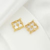 Picture of Shell & Brass Style Of Royal Court Character Connectors Real Gold Plated Rhombus Carved Pattern 17mm x 14mm, 1 Piece