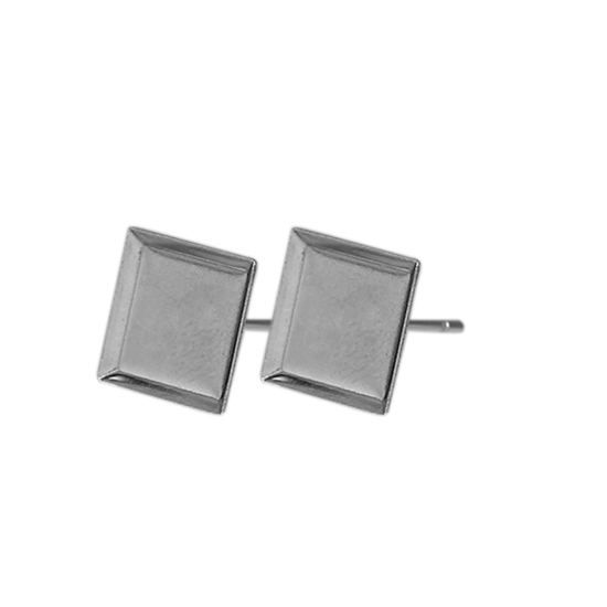 ステンレス鋼 イヤリングパーツ 菱形 シルバートーン カボション台座付き ( 8mm x 8mmに適応) 8.8mm x 8.8mm、 ワイヤーサイズ:（21ゲージ）、10 個 の画像