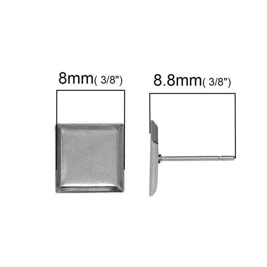 ステンレス鋼 イヤリングパーツ 菱形 シルバートーン カボション台座付き ( 8mm x 8mmに適応) 8.8mm x 8.8mm、 ワイヤーサイズ:（21ゲージ）、10 個 の画像