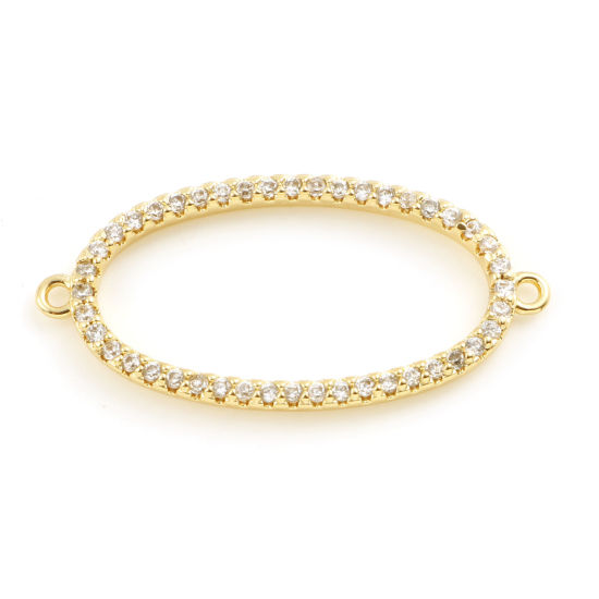 Imagen de Latón Conectores Oro Real Chapado Óvalo Claro Circón Artificial 25mm x 12mm, 2 Unidades