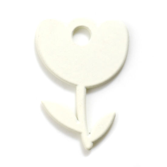 Picture of Zinc Based Alloy Flora Collection Charms Tulip Flower White Painted 23mm x 16mm, 10 PCs