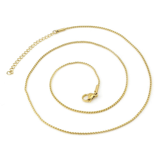 Image de Colliers En Gros Doré en 304 Acier Inoxydable, Forme de S Chaînes, Unisexe Revêtement sous Vide PVD Respectueux de l'Environnement Simple Minimaliste Cadeau Bijoux pour Détaillants 47cm long, Taille de la Chaîne: 1.3mm, 1 Pièce