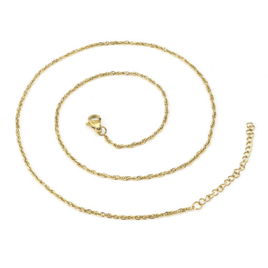 Image de Colliers En Gros Doré en 304 Acier Inoxydable, Chaîne de Bâton Torsadé, Unisexe Revêtement sous Vide PVD Respectueux de l'Environnement Simple Minimaliste Cadeau Bijoux pour Détaillants 46cm long, Taille de la Chaîne: 1.7mm, 1 Pièce
