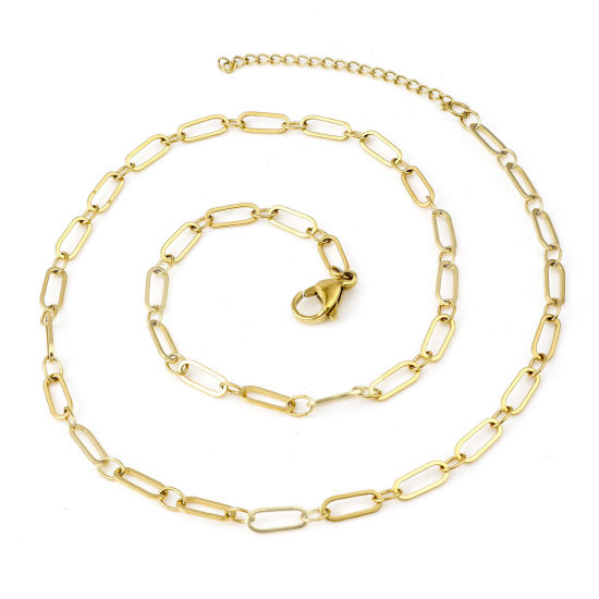 Image de Colliers En Gros Doré en 304 Acier Inoxydable, Chaîne de Trombone, Unisexe Revêtement sous Vide PVD Respectueux de l'Environnement Simple Minimaliste Cadeau Bijoux pour Détaillants 45cm long, Taille de la Chaîne: 4mm, 1 Pièce