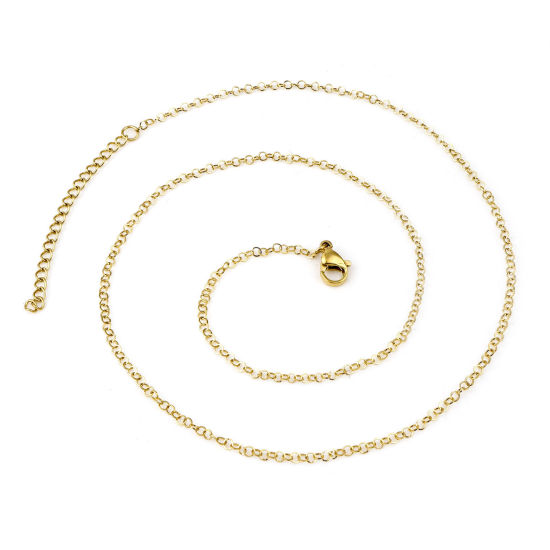 Image de Colliers En Gros Doré en 304 Acier Inoxydable, Chaîne Maille Jaseron, Unisexe Revêtement sous Vide PVD Respectueux de l'Environnement Simple Minimaliste Cadeau Bijoux pour Détaillants 45cm long, Taille de la Chaîne: 2mm, 1 Pièce