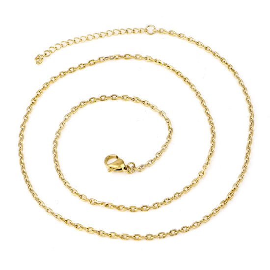 Image de Colliers En Gros Doré en 304 Acier Inoxydable, Chaîne Maille Forçat, Unisexe Revêtement sous Vide PVD Respectueux de l'Environnement Simple Minimaliste Cadeau Bijoux pour Détaillants 46.5cm long, Taille de la Chaîne: 2mm, 1 Pièce