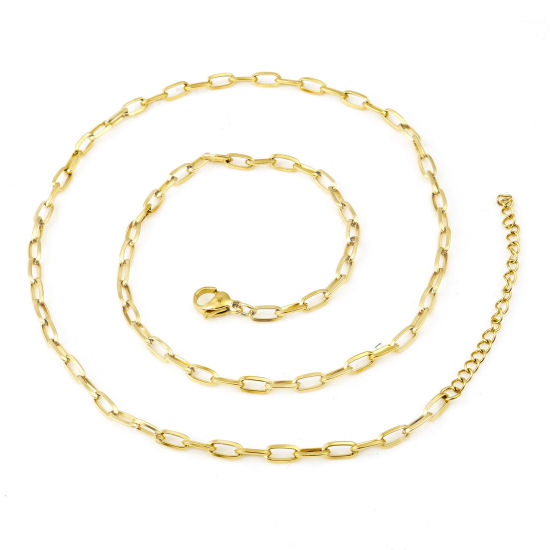 Image de Colliers En Gros Doré en 304 Acier Inoxydable, Chaîne de Trombone, Unisexe Placage sous Vide Minimaliste Cadeau Bijoux pour Détaillants 46.5cm long, Taille de la Chaîne: 3.2mm, 1 Pièce