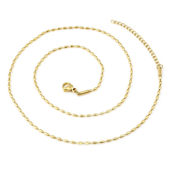 Image de Colliers En Gros Doré en 304 Acier Inoxydable, Ovale Chaîne Maille Bille, Unisexe Revêtement sous Vide PVD Respectueux de l'Environnement Simple Minimaliste Cadeau Bijoux pour Détaillants 47cm long, Taille de la Chaîne: 1.6mm, 1 Pièce