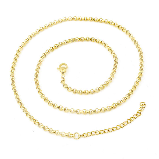 Image de Colliers En Gros Doré en 304 Acier Inoxydable, Chaîne Maille Jaseron, Unisexe Revêtement sous Vide PVD Respectueux de l'Environnement Simple Minimaliste Cadeau Bijoux pour Détaillants 45cm long, Taille de la Chaîne: 3mm, 1 Pièce