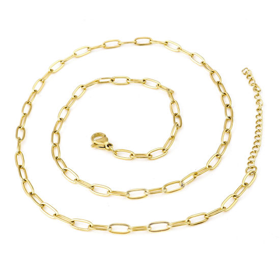 Image de Colliers En Gros Doré en 304 Acier Inoxydable, Chaîne de Trombone, Unisexe Placage sous Vide Minimaliste Cadeau Bijoux pour Détaillants 46cm long, Taille de la Chaîne: 3.5mm, 1 Pièce