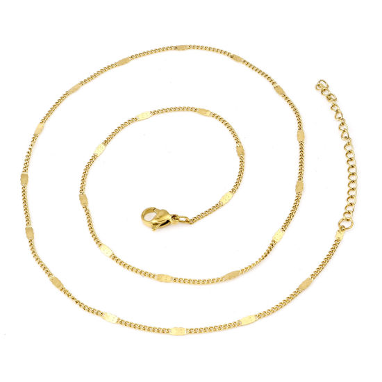 Image de Colliers En Gros Doré en 304 Acier Inoxydable, Chaîne Maille Cheval, Unisexe Revêtement sous Vide PVD Respectueux de l'Environnement Simple Minimaliste Cadeau Bijoux pour Détaillants 46cm long, Taille de la Chaîne: 2mm, 1 Pièce