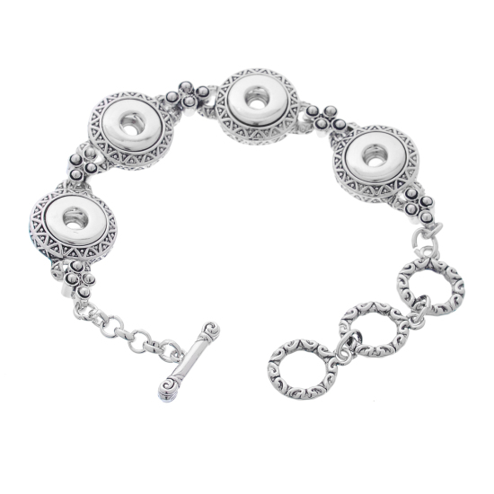 Image de Bracelets à Boutons-Pressions en Alliage de Zinc (Convenir à Bouton Pression: 12mm ) Argent Vieilli 22.2cm long, Trou: 5mm, 1 Pièce