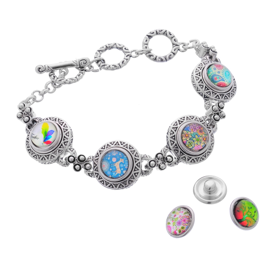 Image de Bracelets à Boutons-Pressions en Alliage de Zinc (Convenir à Bouton Pression: 12mm ) Argent Vieilli 22.2cm long, Trou: 5mm, 1 Pièce