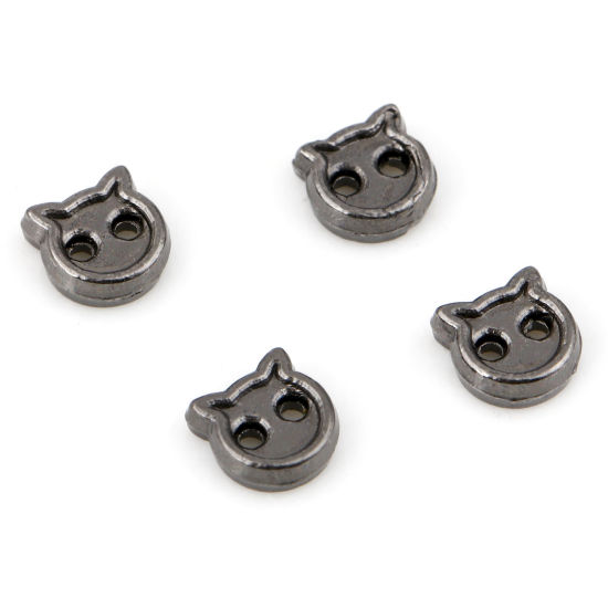 亜鉛合金 縫製ボタン 2つ穴 ガンメタル 猫 4mm 4mm 50 個 の画像