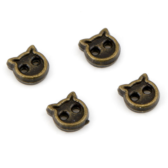 亜鉛合金 縫製ボタン 2つ穴 銅古美 猫 4mm 4mm 50 個 の画像