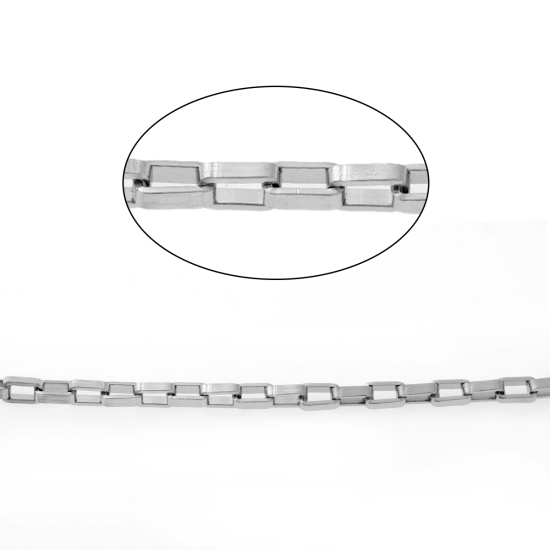2 メートル ステンレス鋼 ボックスチェーン手作り DIY ジュエリーアクセサリー作りのパーツ シルバートーン 4x2mm、 の画像