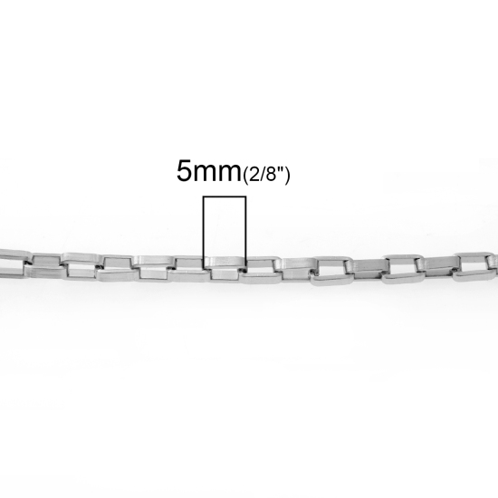 2 メートル ステンレス鋼 ボックスチェーン手作り DIY ジュエリーアクセサリー作りのパーツ シルバートーン 4x2mm、 の画像