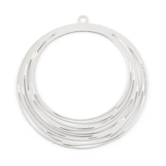 Image de Pendentifs Estampe en Filigrane en Alliage de Fer Rond Argent Mat 3.2cm x 3cm, 10 Pcs