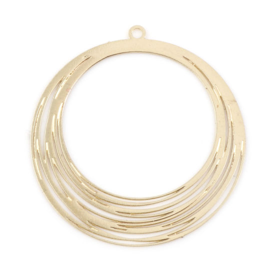 Image de Pendentifs Estampe en Filigrane en Alliage de Fer Rond Plaqué Or KC 3.2cm x 3cm, 10 Pcs