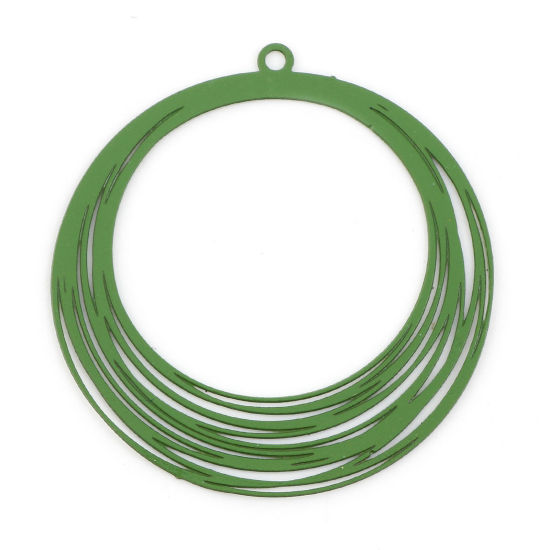 Image de Pendentifs Estampe en Filigrane en Alliage de Fer Rond Vert Laqué 3.2cm x 3cm, 10 Pcs