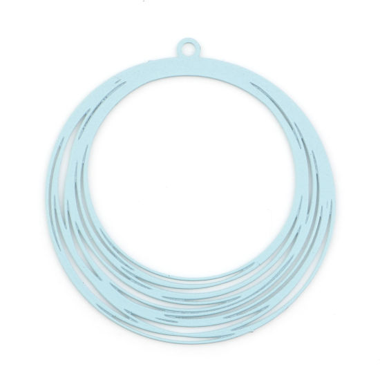 Image de Pendentifs Estampe en Filigrane en Alliage de Fer Rond Bleu-Vert Laqué 3.2cm x 3cm, 10 Pcs