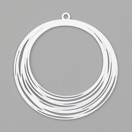 Image de Pendentifs Estampe en Filigrane en Alliage de Fer Rond Blanc Laqué 3.2cm x 3cm, 10 Pcs