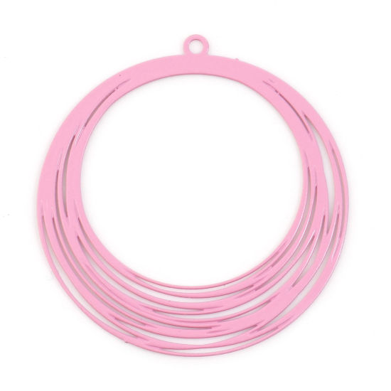 Image de Pendentifs Estampe en Filigrane en Alliage de Fer Rond Rose Laqué 3.2cm x 3cm, 10 Pcs