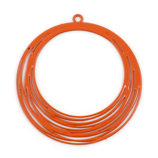 Image de Pendentifs Estampe en Filigrane en Alliage de Fer Rond Orange Laqué 3.2cm x 3cm, 10 Pcs