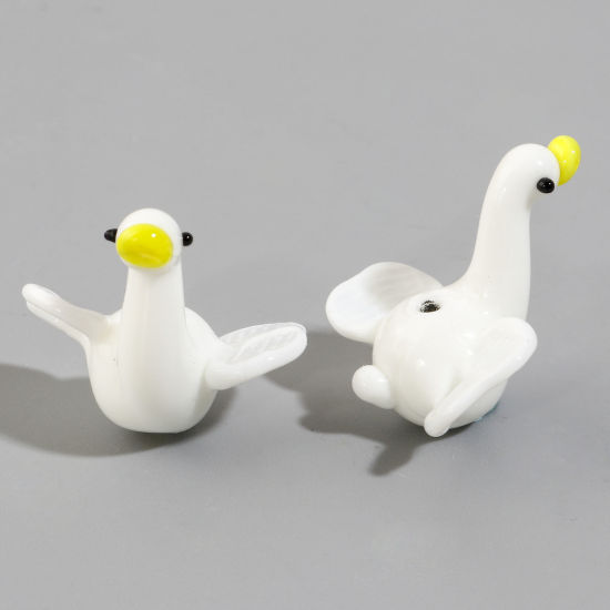 Imagen de Cuentas Vidrio Murano de Cisne , Blanco 3D 24x23mm - 20x19mm, Agujero: acerca de 1.1mm, 2 Unidades