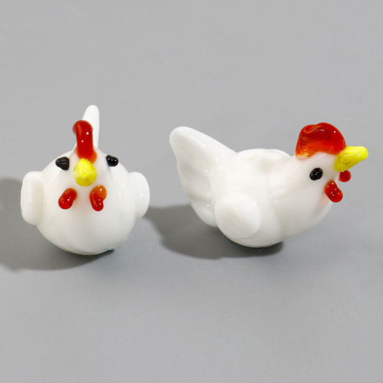 Imagen de Cuentas Vidrio Murano de Gallo , Blanco 3D 22x14mm - 20x12mm, Agujero: acerca de 1.1mm, 2 Unidades