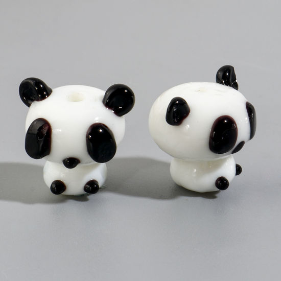 Imagen de Cuentas Vidrio Murano de Panda , Blanco 3D 17x16mm - 16x15mm, Agujero: acerca de 1.5mm, 2 Unidades