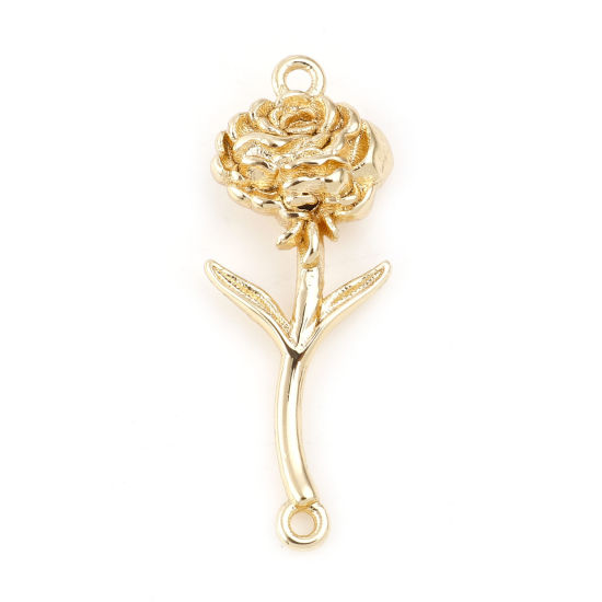 Image de Connecteurs Fleur de Mois de Naissance Janvier en Laiton Plaqué Or Véritable Fleur d'Oeillet 24mm x 9mm, 2 Pcs