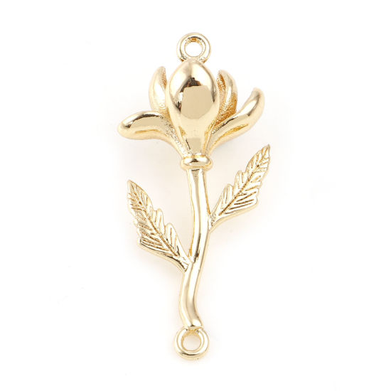 Image de Connecteurs Fleur de Mois de Naissance Février en Laiton Plaqué Or Véritable Fleur Violette 25mm x 11mm, 2 Pcs