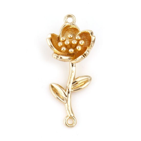 Image de Connecteurs Fleur de Mois de Naissance Mars en Laiton Plaqué Or Véritable Sakura 24mm x 10mm, 2 Pcs