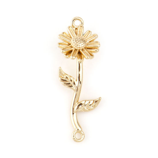 Image de Connecteurs Fleur de Mois de Naissance Avril en Laiton Plaqué Or Véritable Marguerite 25mm x 8mm, 2 Pcs