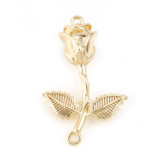 Image de Connecteurs Fleur de Mois de Naissance Juin en Laiton Plaqué Or Véritable Rose 23mm x 15mm, 2 Pcs