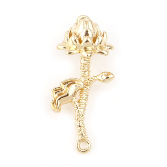 Image de Connecteurs Fleur de Mois de Naissance Juillet en Laiton Plaqué Or Véritable Fleur de Lotus 24mm x 11mm, 2 Pcs