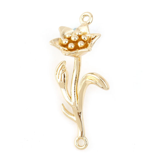 Image de Connecteurs Fleur de Mois de Naissance Août en Laiton Plaqué Or Véritable Lavande 25mm x 11mm, 2 Pcs