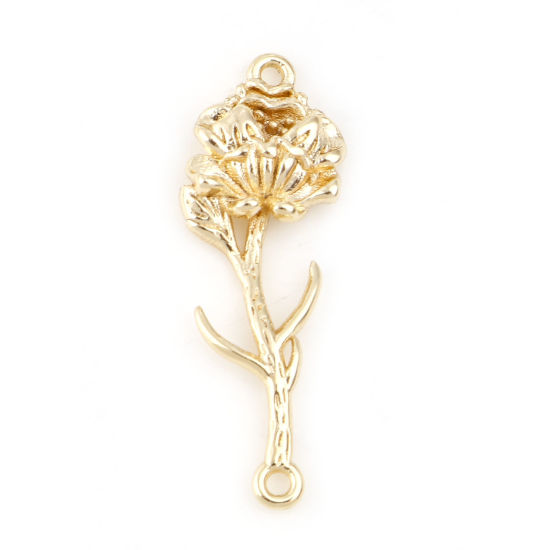 Image de Connecteurs Fleur de Mois de Naissance Septembre en Laiton Plaqué Or Véritable Pivoine Fleur 24mm x 9mm, 2 Pcs