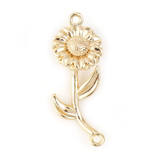 Image de Connecteurs Fleur de Mois de Naissance Octobre en Laiton Plaqué Or Véritable Fleur de Souci 23mm x 9mm, 2 Pcs