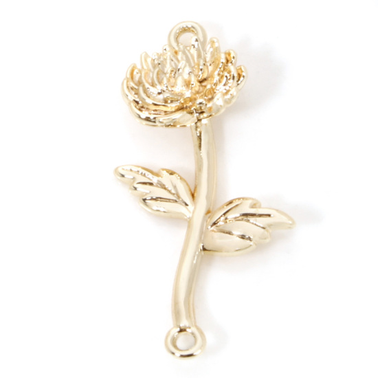 Image de Connecteurs Fleur de Mois de Naissance Novembre en Laiton Plaqué Or Véritable Chrysanthème 23mm x 10mm, 2 Pcs