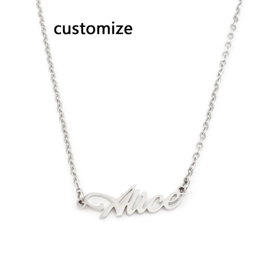 Picture of 1 Piece Stainless Steel Customized Name Necklace Personalized Letter Charm Pendant Silver Tone 45cm(17.7") long
