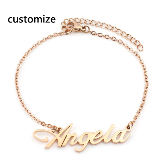 Picture of Stainless Steel Customized Name Bracelets Personalized Letter Charm Pendant Rose Gold 1 Piece