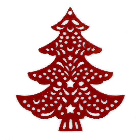 10 個 合金 透かしパーツ ペンダント 赤 クリスマスツリー ペインティング 4cm x 3.5cm、 の画像
