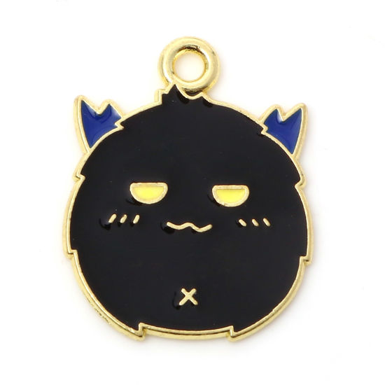 Picture of Zinc Based Alloy Halloween Charms Gold Plated Black & Yellow Devil Enamel 22mm x 17mm, 10 PCs